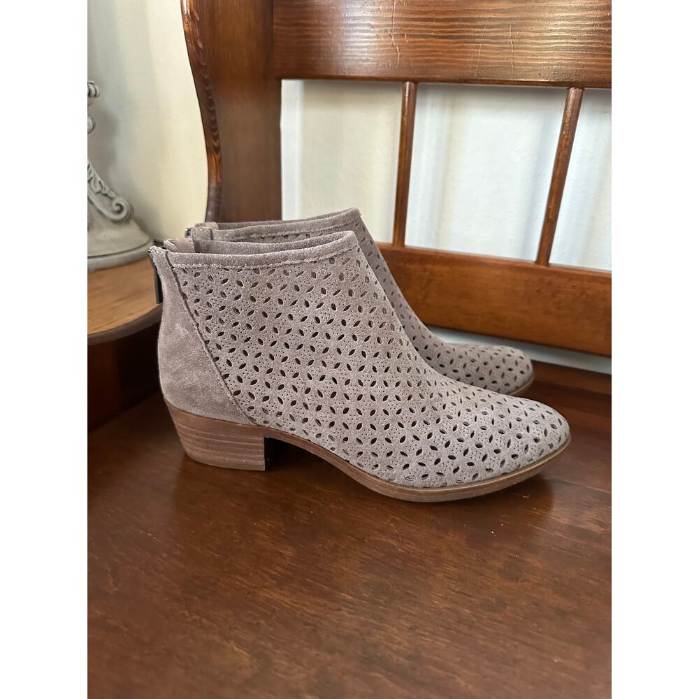 Lucky Brand Bergyn Perforated Leather Suede Zip Ankle Boots